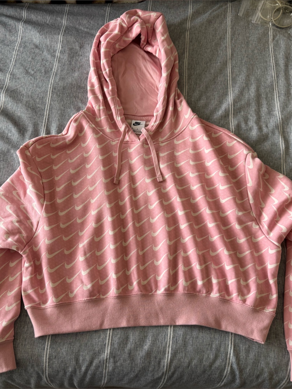 Nike Pink Allover Swoosh Cropped Hoodie
